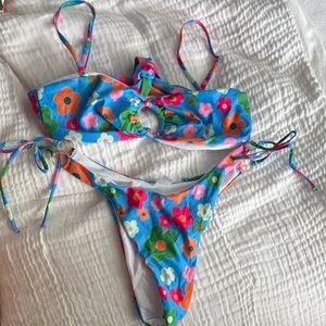 Floral Bikini Set with Blue and Orange